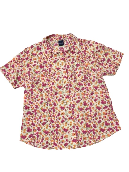Basic Editions Tops - Basic Editions Floral Button-Down Shirt in White, Pink & Orange Women Sz: Large